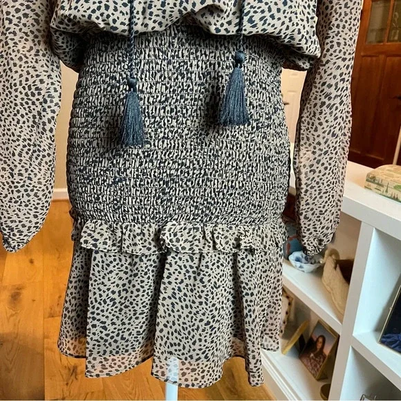 Aqua Printed Ruffle Mini Dress Brown Leopard Print Bloomingdale’s Size S - Picture 13 of 16